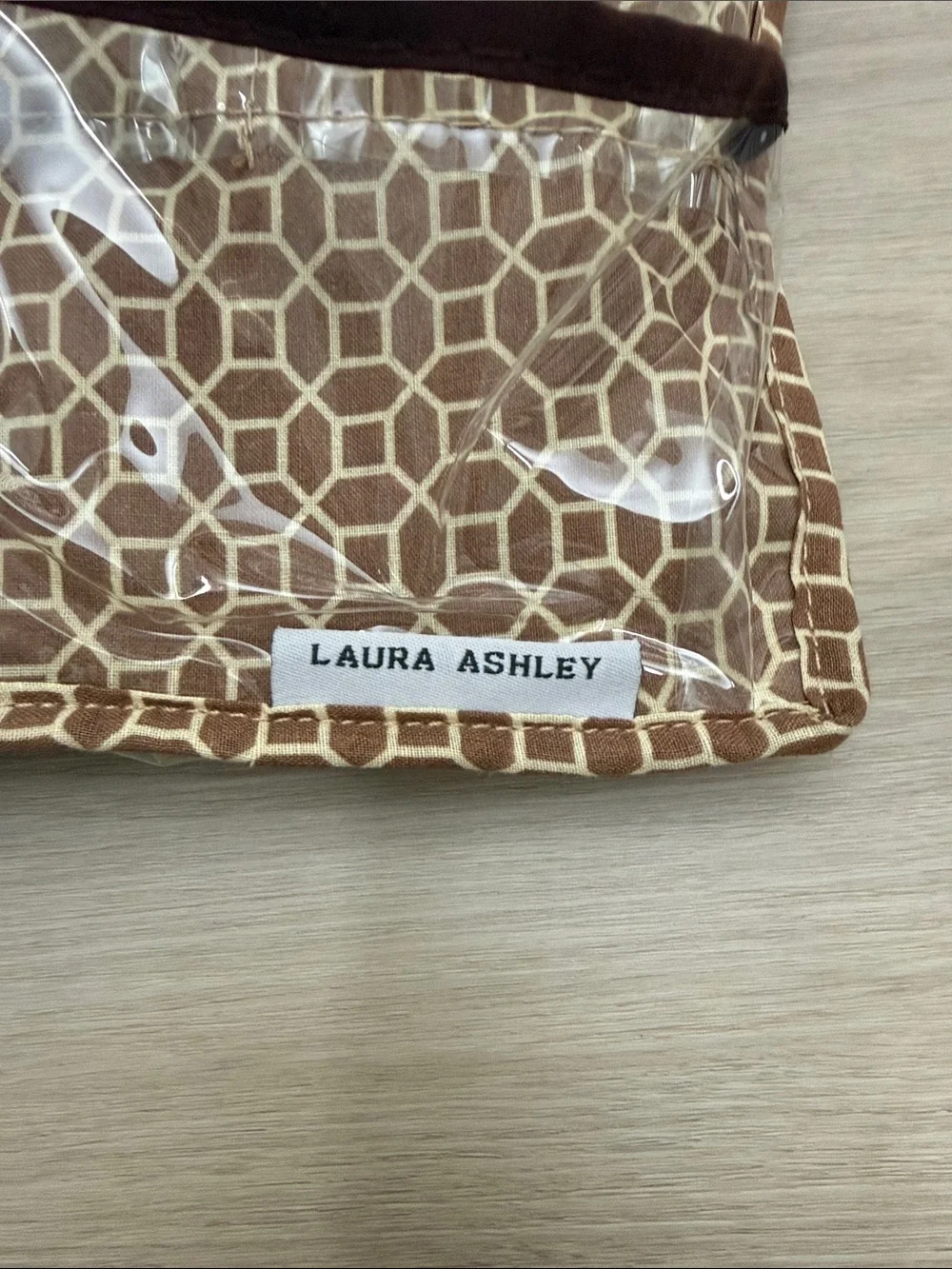 Laura Ashley Brown & Cream Hanging Jewelry Organizer with Clear Pockets